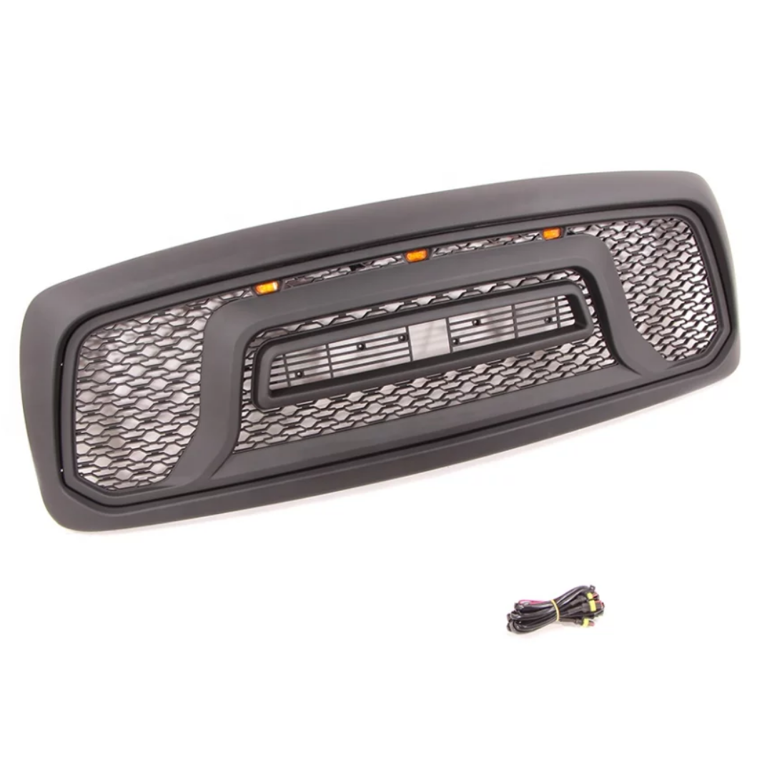 for 2002 2003 2004 2005 Dodge Ram 1500 Grill Black Rebel Style With Letters And Amber LED Lights