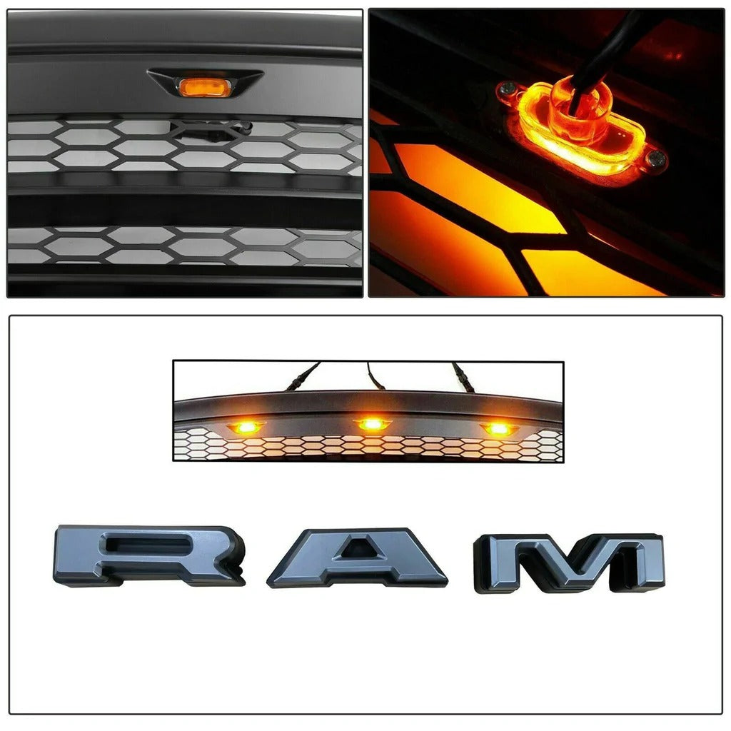 for 2014 2015 2016 2017 2018 Dodge Ram 1500 Grill  Rebel Style Black W/LED Lights & Letters