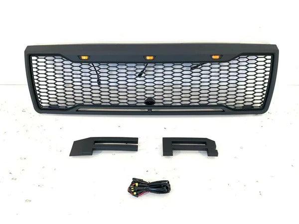 1992-1996 Ford F150 Grill - Black Raptor Style w/ Lights Letters - trucfri