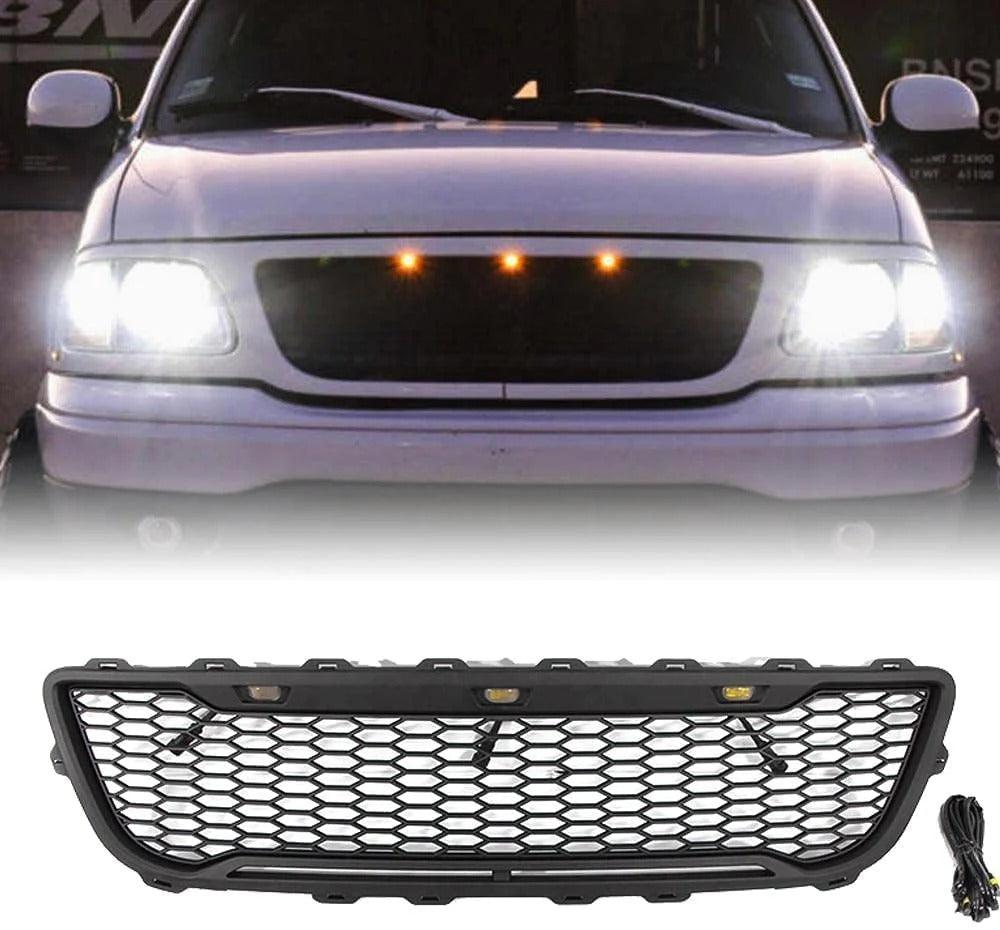 1999-2003 Ford F150 Grille - Matte Black Raptor Style W/LED Lights & Letters - trucfri