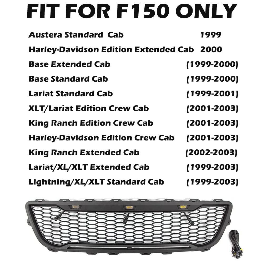 1999-2003 Ford F150 Grille - Matte Black Raptor Style W/LED Lights & Letters - trucfri