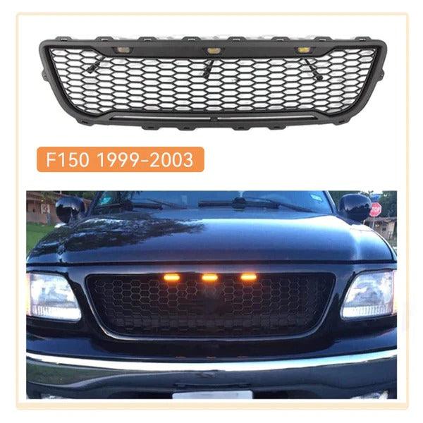 1999-2003 Ford F150 Grille - Matte Black Raptor Style W/LED Lights & Letters - trucfri