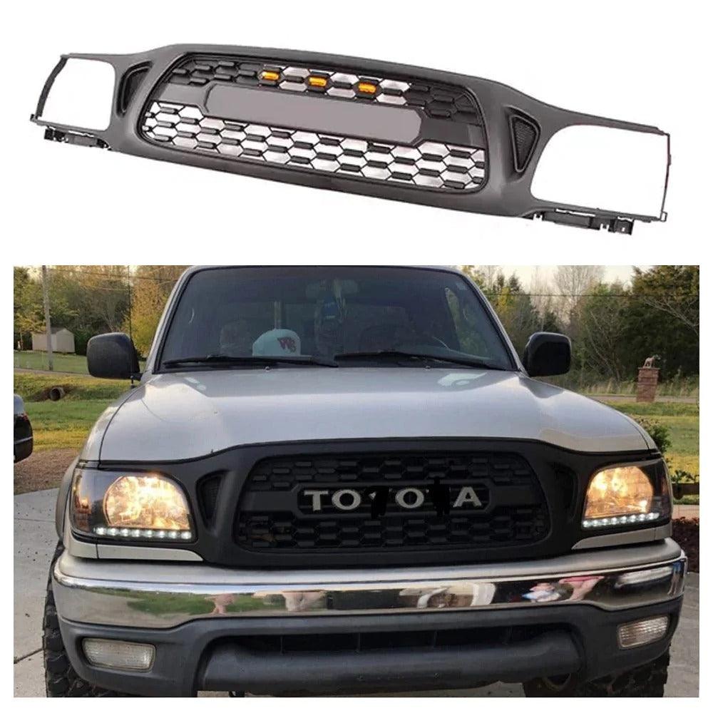 2001-2004 Toyota Tacoma TRD Grille - Matte Black Raptor Style With LED Lights & Letters - trucfri