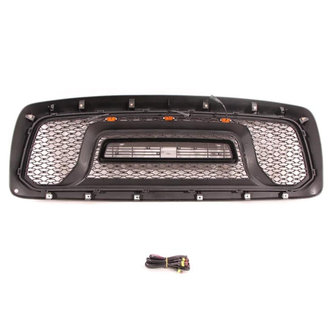 2002-2005 Dodge Ram 1500 Grill - Black Rebel Style With Letters And Amber LED Lights - trucfri