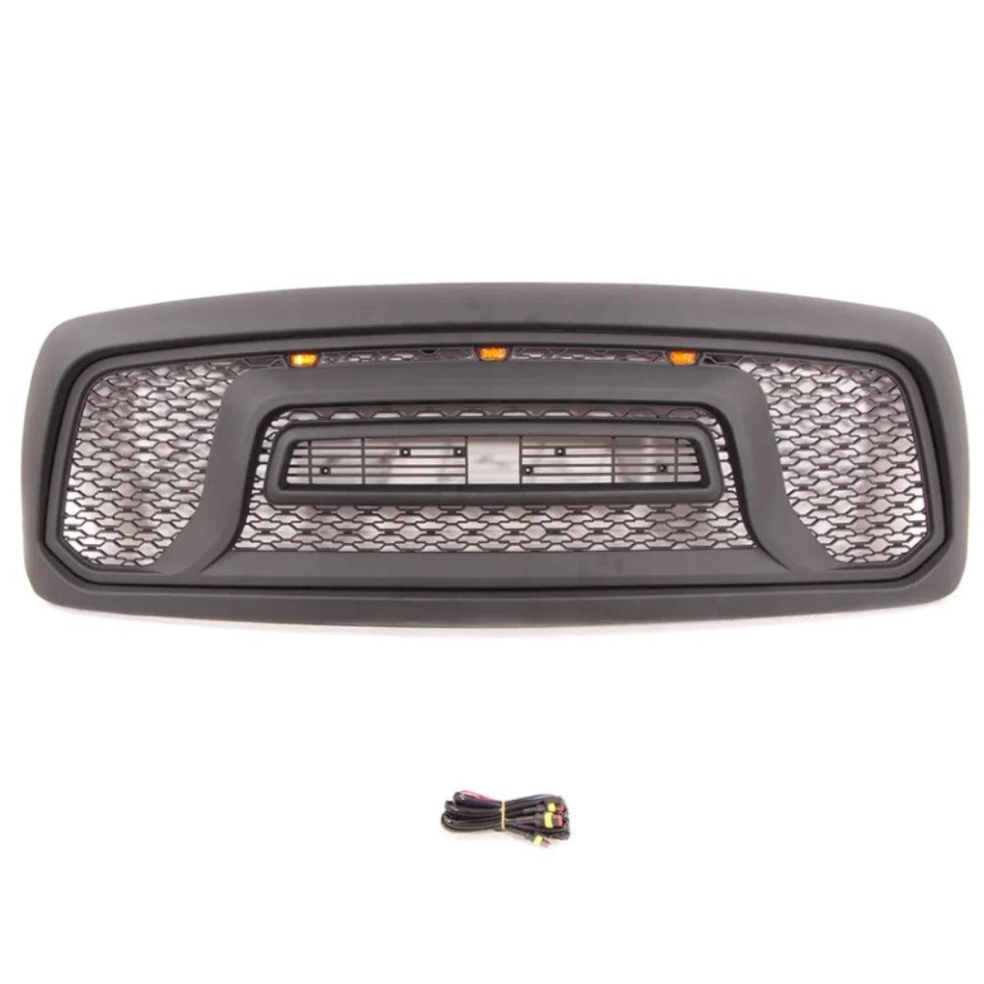 2002-2005 Dodge Ram 1500 Grill - Black Rebel Style With Letters And Amber LED Lights - trucfri