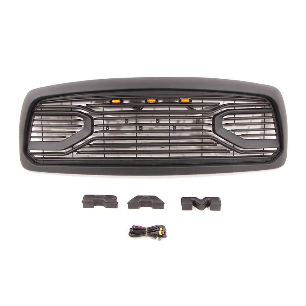 2002-2005 Dodge RAM 1500 Grille  - Matte Black Big Horn Style W/ Letters - trucfri