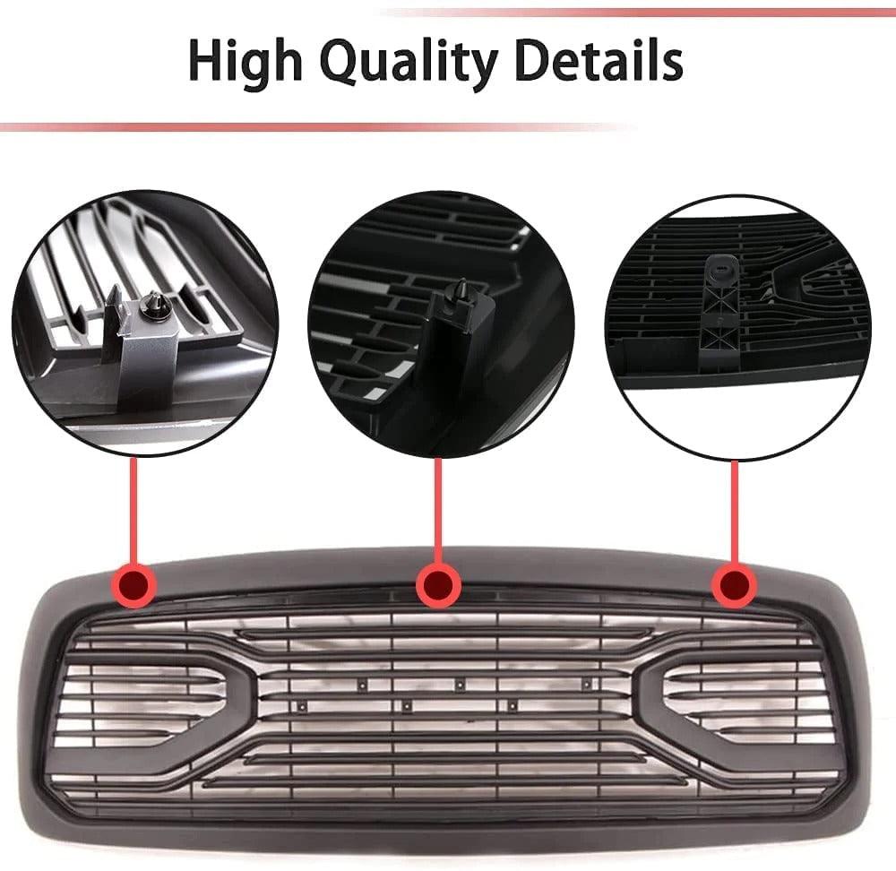 2002-2005 Dodge RAM 1500 Grille  - Matte Black Big Horn Style W/ Letters - trucfri