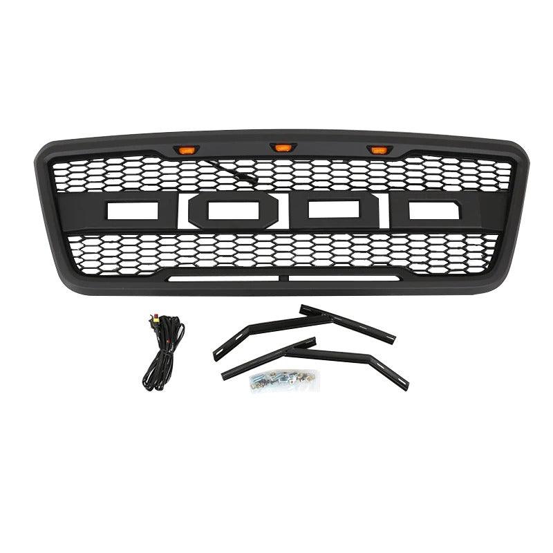 2004-2008 Ford F150 Grill - Matte Black Raptor Style W/3 Amber LED & Letters - trucfri