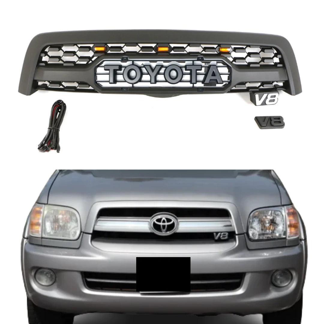 2005 2006 2007 Toyota Sequoia TRD Grill - Matte Black with Emblem and Lights - trucfri