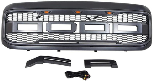 2005-2007 Ford F250 F350 Grille - Black Raptor Style Super Duty W/LED Lights & Letters - trucfri