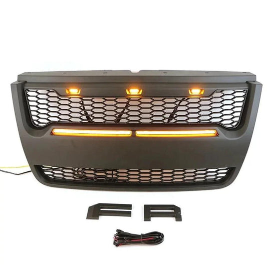 2006-2010 Ford Explorer Grill - Matte Black Sport Trac Raptor Style With Letters & Lights - trucfri