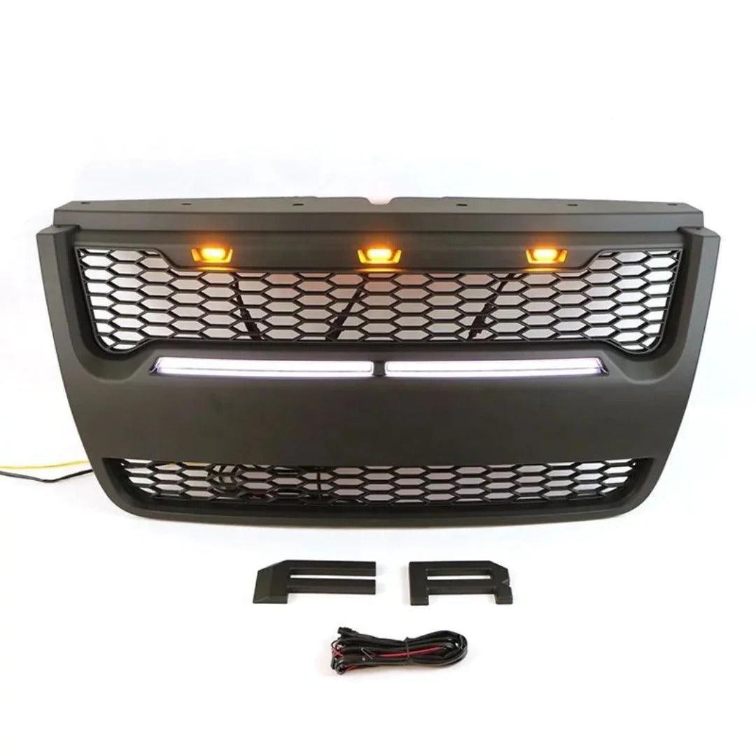 2006-2010 Ford Explorer Grill - Matte Black Sport Trac Raptor Style With Letters & Lights - trucfri