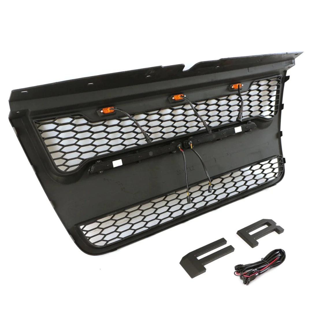 2006-2010 Ford Explorer Grill - Matte Black Sport Trac Raptor Style With Letters & Lights - trucfri