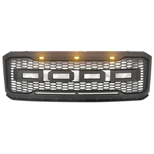 2007-2014 Ford Expedition Grille - Matte Black Raptor Style W/Letters & Lights Front Bumper - trucfri
