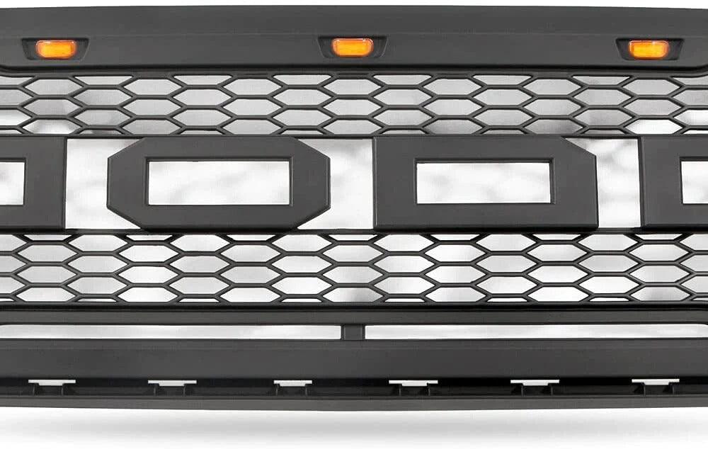 2007-2014 Ford Expedition Grille - Matte Black Raptor Style W/Letters & Lights Front Bumper - trucfri