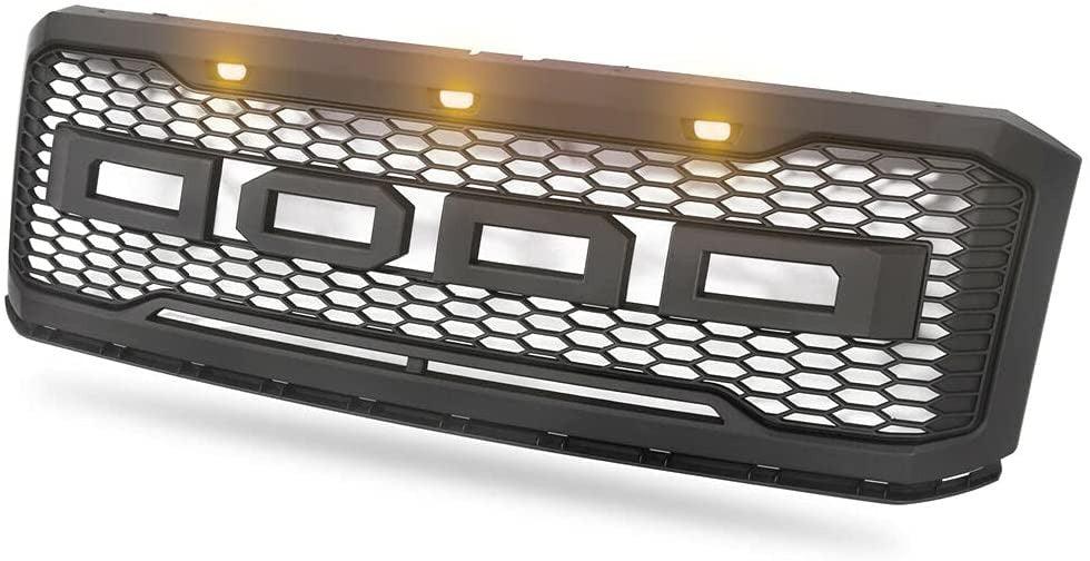 2007-2014 Ford Expedition Grille - Matte Black Raptor Style W/Letters & Lights Front Bumper - trucfri