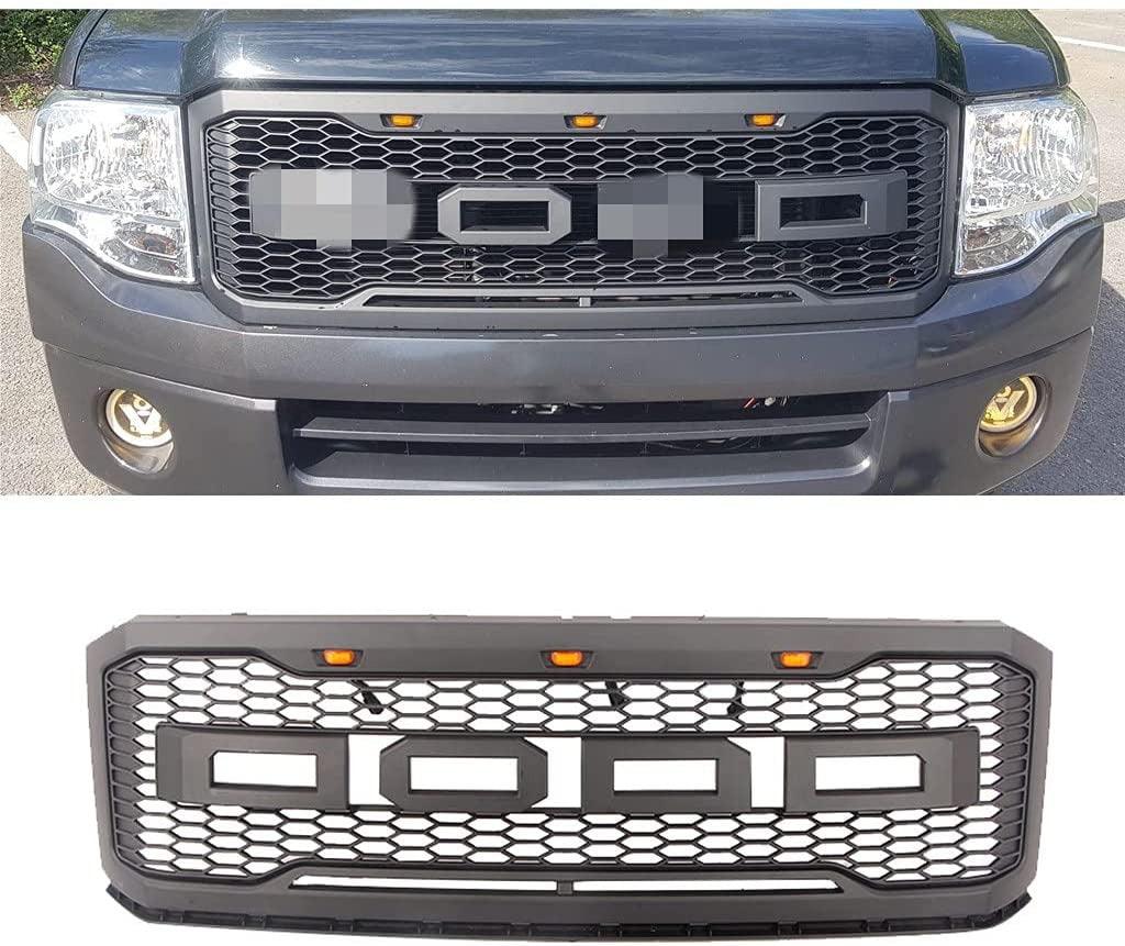 2007-2014 Ford Expedition Grille - Matte Black Raptor Style W/Letters & Lights Front Bumper - trucfri