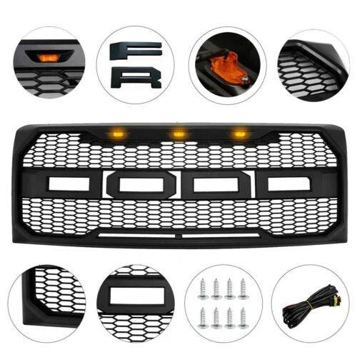 2009-2014 Ford f150 Grille -  Matte Black Replaceable Letters & Amber LED Lights - trucfri