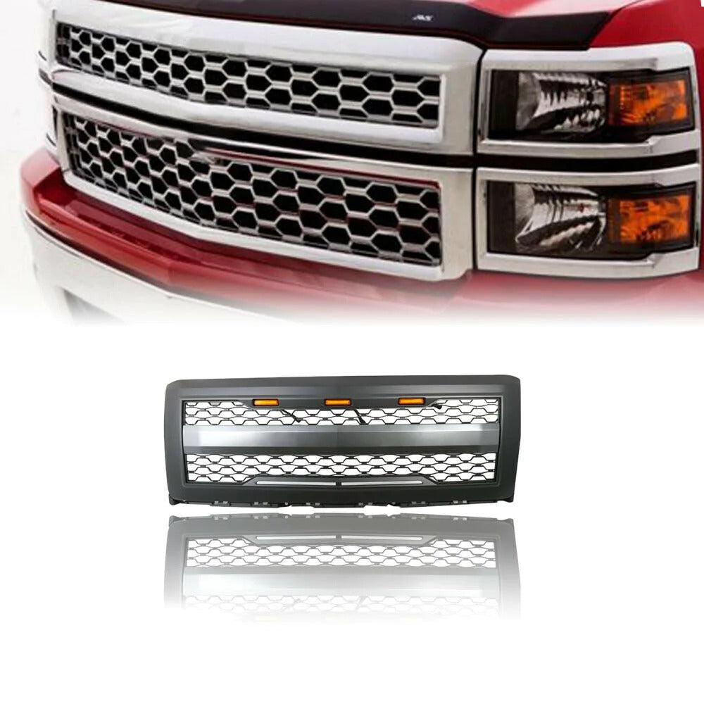 2014 2015 Chevrolet Silverado Grille - Matte Black Front Upper With Lights and Letters - trucfri