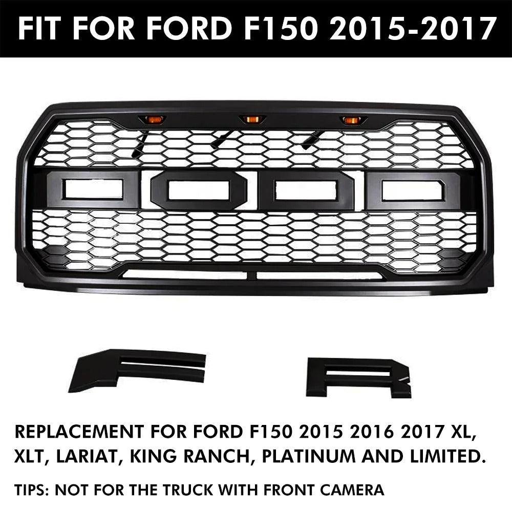 2015 2016 2017 Ford F150 Grille Bumper - Matte Black Raptor Style W/ Letters & LED - trucfri