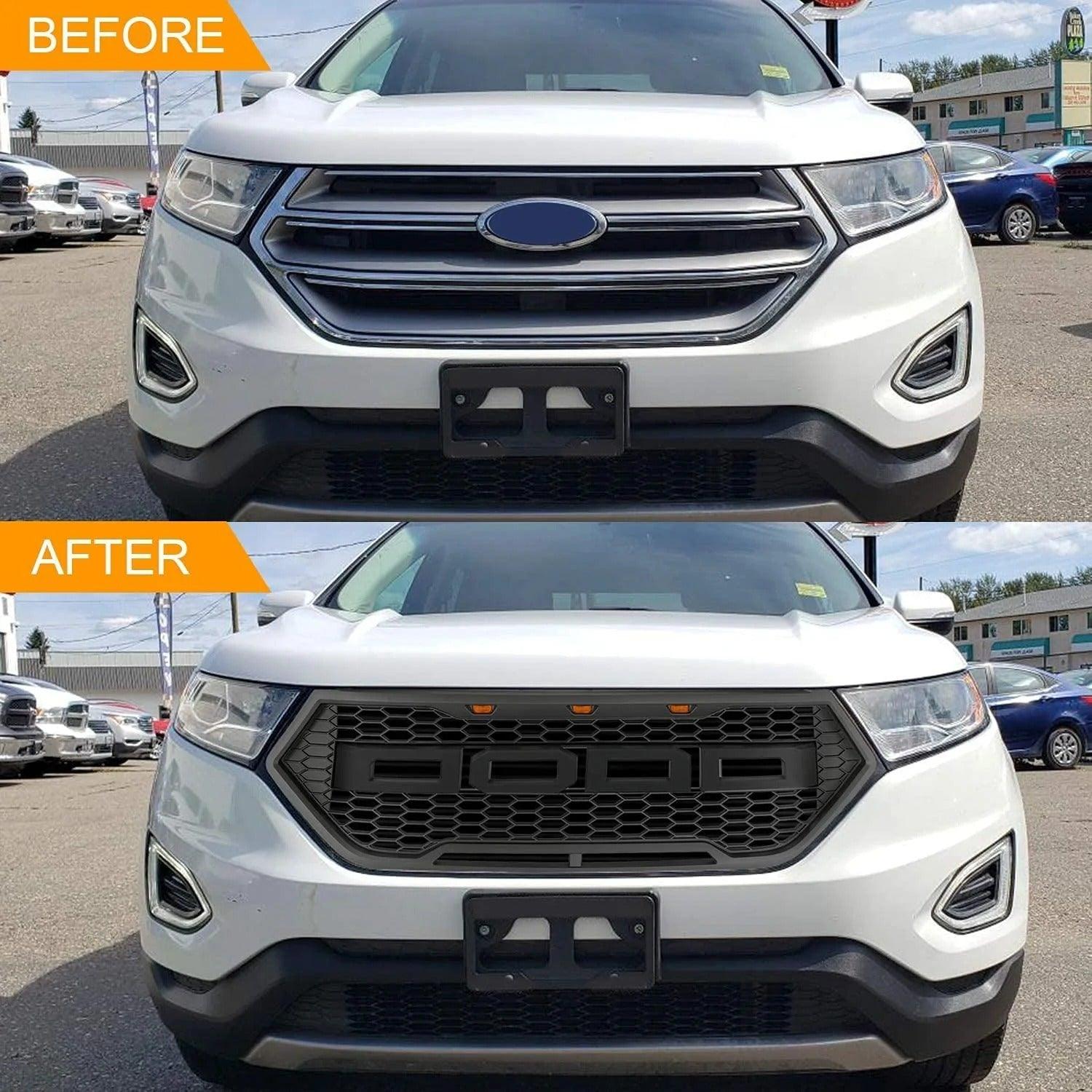 2016 2017 2018 Ford Edge Grille - Matte Black W/ Lights & Letters Front Bumper - trucfri