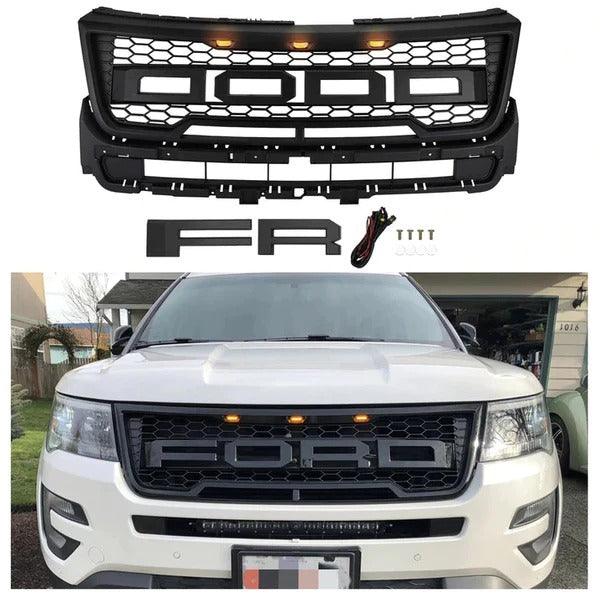 2016-2018 Ford Explorer Grill - Mattle Black W/led Lights & Letters - trucfri