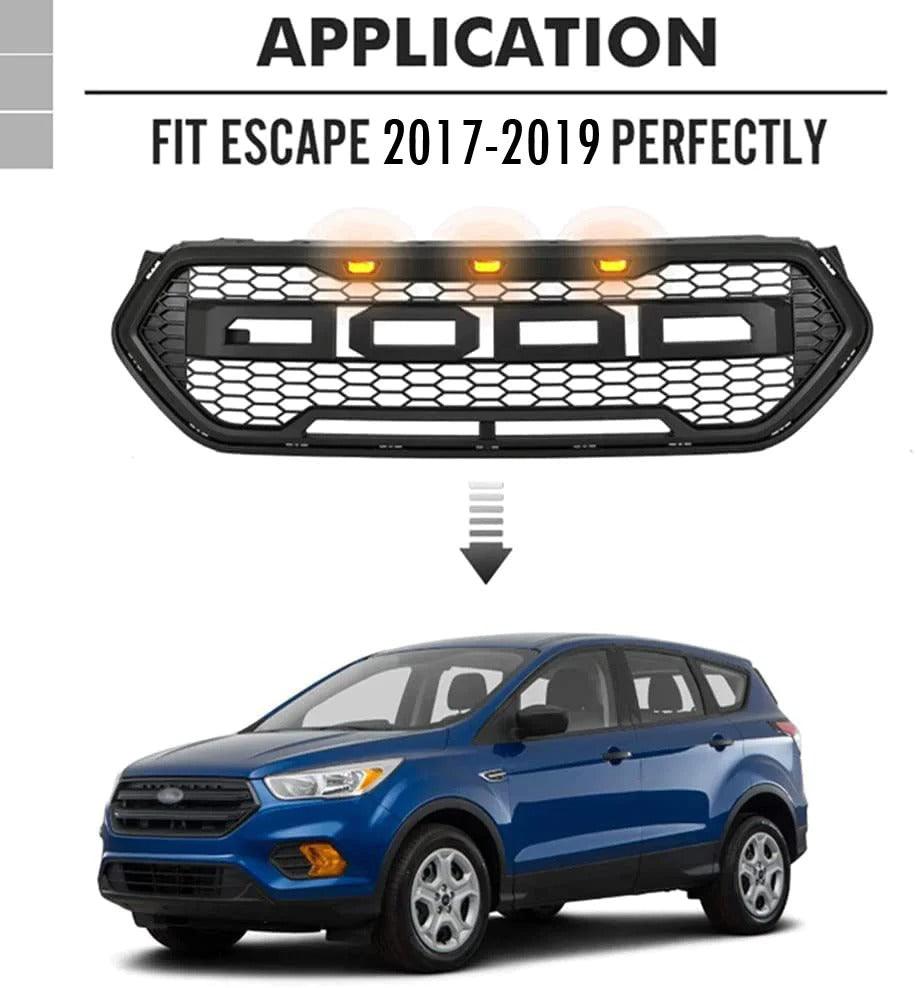 2017-2019 Ford Escape Grille - Matte Black Raptor Style With Amber Light - trucfri