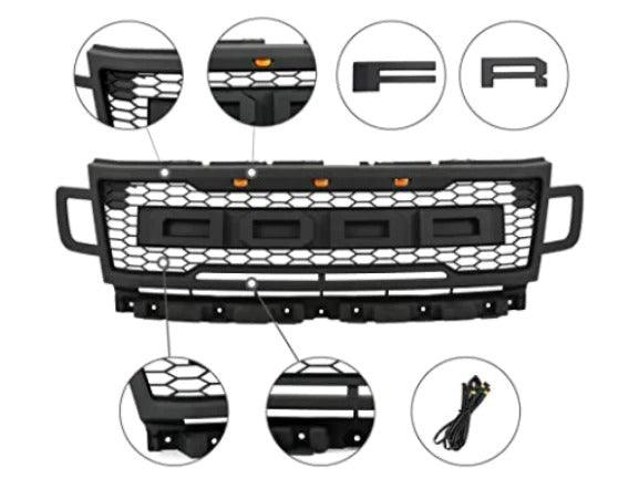 2018-2020 Ford Expedition Grill - Matte Black Raptor Style and W/Letters & LED Lights - trucfri