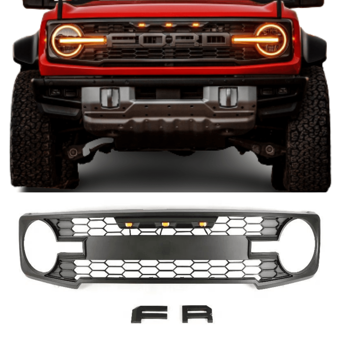 2021-2022 Ford Bronco Grill - Matte Black Raptor Style With Letters & Lights - trucfri