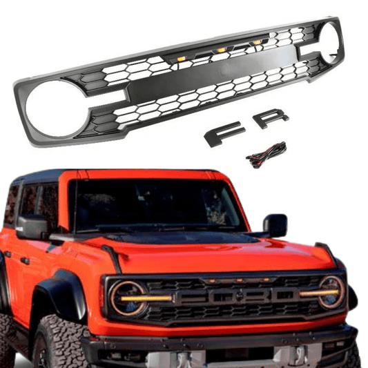 2021-2022 Ford Bronco Grill - Matte Black Raptor Style With Letters & Lights - trucfri