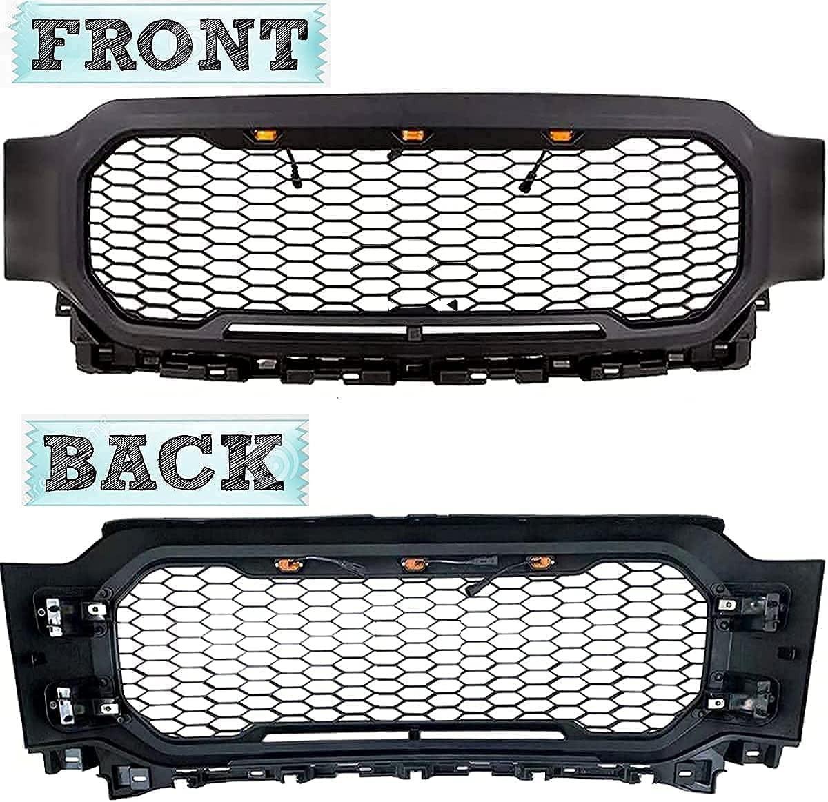 2021-2022 Ford F150 Grill - Raptor Style Matte Black W/LED Amber & Letters - trucfri