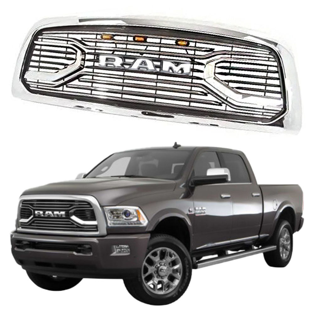 for Dodge RAM 2500/3500 Grill 2013 2014 2015 2016 2017 2018 Big Horn Style Chrome  With Letters & Led Lights