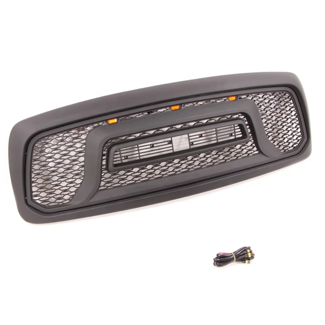 for 2002 2003 2004 2005 Dodge Ram 1500 Grill  Black Rebel Style With Letters And Amber LED Lights