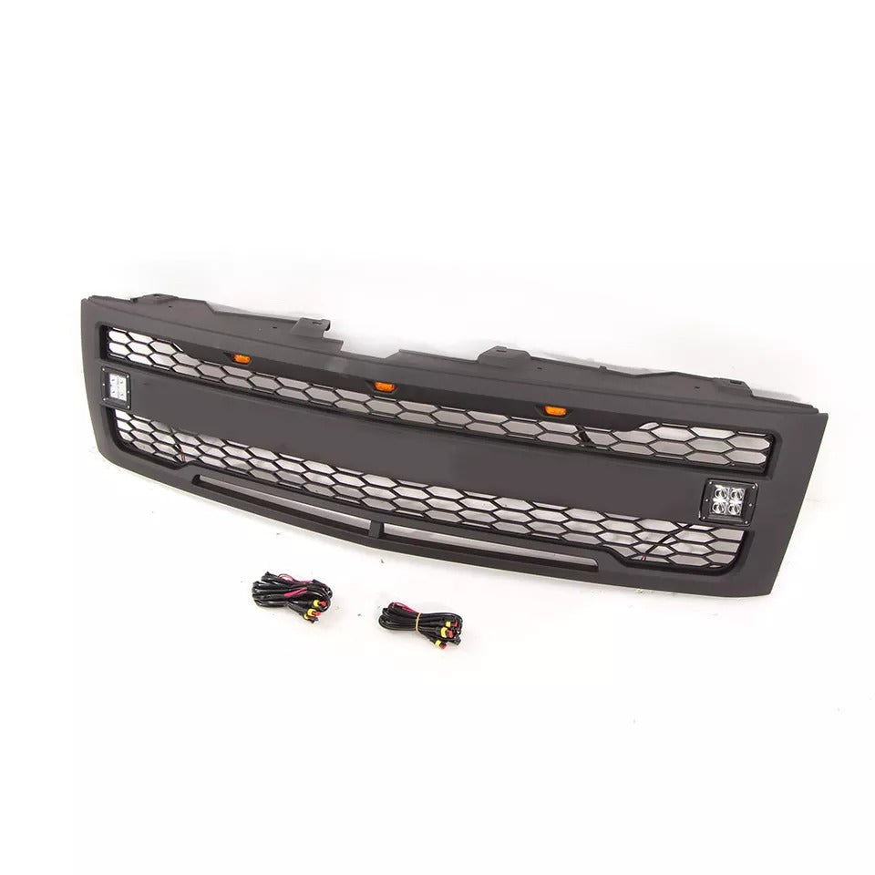 for 2007 2008 2009 2010 2011 2012 2013 Chevrolet Silverado Grill Matte Black With Lights