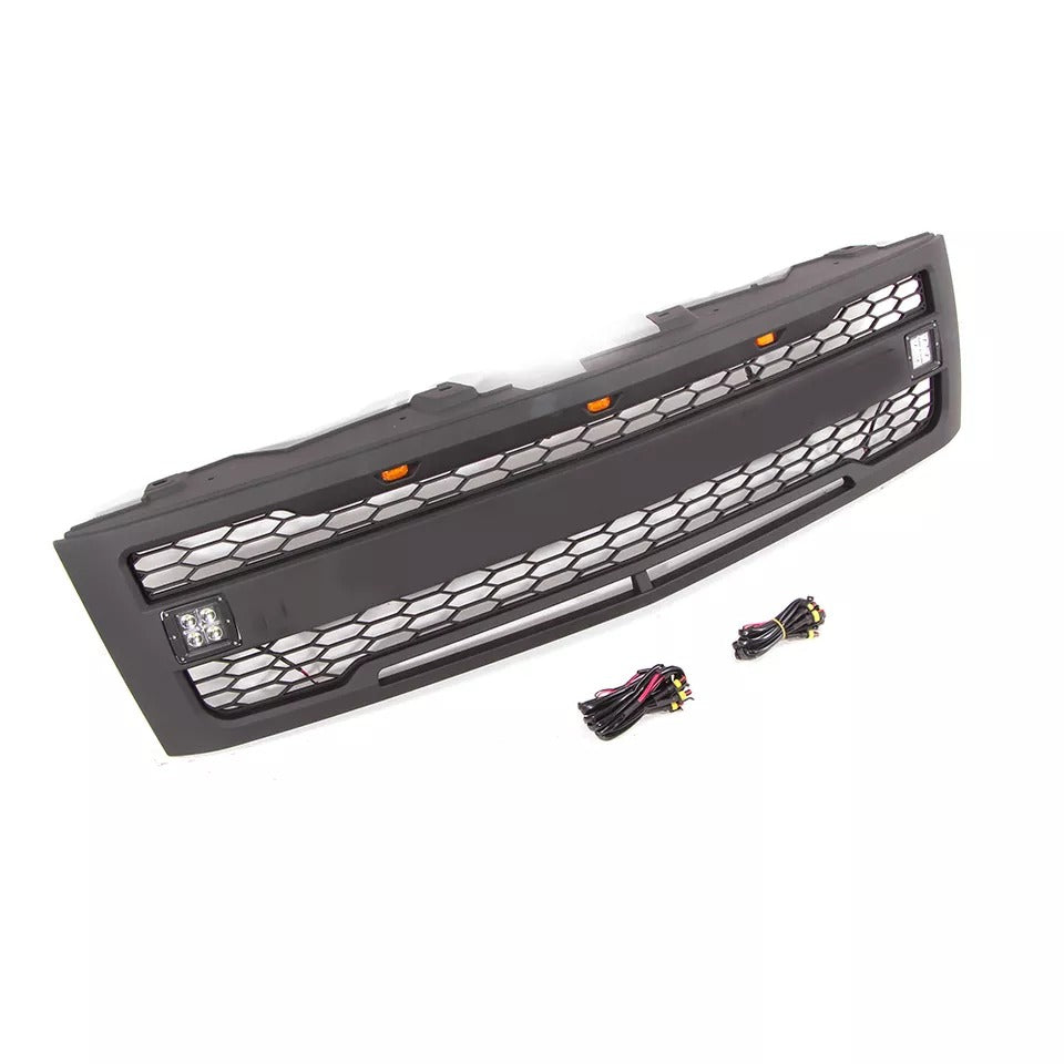 for 2007 2008 2009 2010 2011 2012 2013 Chevrolet Silverado Grill Matte Black With Lights