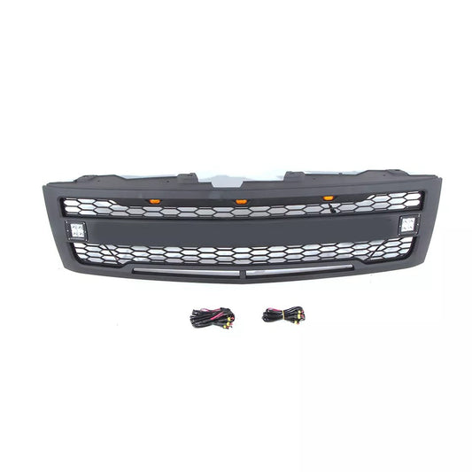 for 2007 2008 2009 2010 2011 2012 2013 Chevrolet Silverado Grill Matte Black With Lights