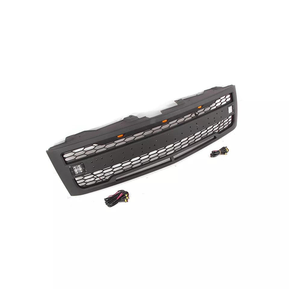 for 2007 2008 2009 2010 2011 2012 2013 Chevrolet Silverado Grill Matte Black With Lights