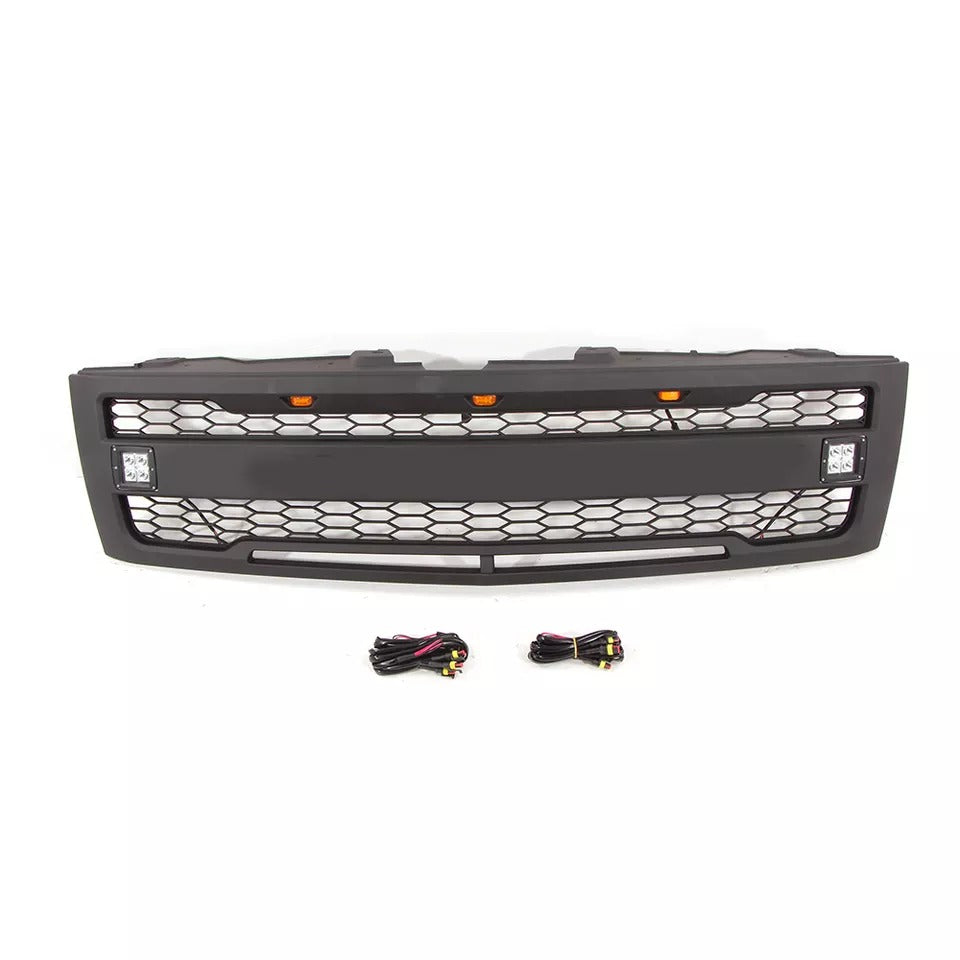 for 2007 2008 2009 2010 2011 2012 2013 Chevrolet Silverado Grill Matte Black With Lights