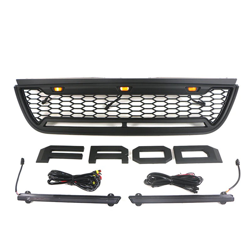 for 2002 2003 2004 2005 Ford Explorer/Sport Trac Raptor Style Front Grill With Letters & Lights Black