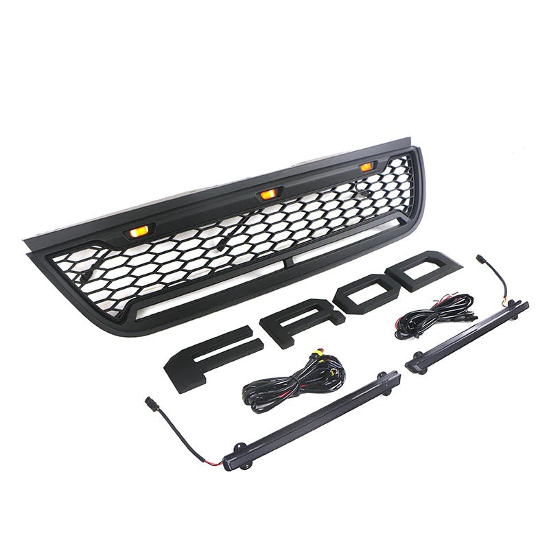 for 2002 2003 2004 2005 Ford Explorer/Sport Trac Raptor Style Front Grill With Letters & Lights Black