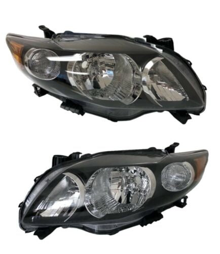 For 09 10 Toyota Corolla Black Headlights Type S Lamps Replacement Pair Set