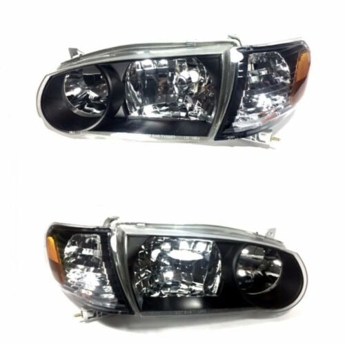 For 00 02 Toyota Corolla Black Headlights Corner Fog Lights Chrome Grille