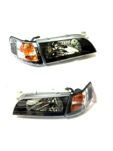 For 93 97 Toyota Corolla JDM Black Headlights Lamps LH RH CRYSTAL GLASS