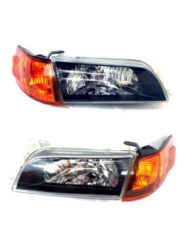 Fit For 93 97 Toyota Corolla JDM Black Headlights Lamps LH RH CRYSTAL GLASS