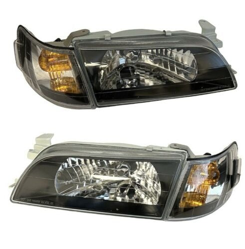 For 93 97 Toyota Corolla JDM Black Headlights Glass Crystal Lens Lamps LH RH