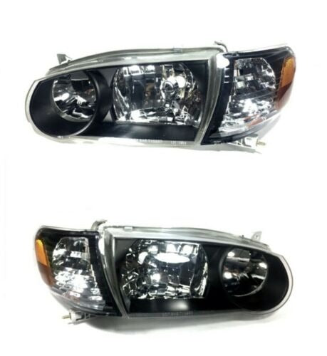 Fit For 01 02 Toyota Corolla JDM Black Headlights Lamps LH RH